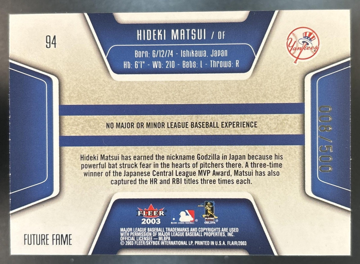 2003 Fleer Flair Future Fame Hideki Matsui /500 #94 RC New York Yankees