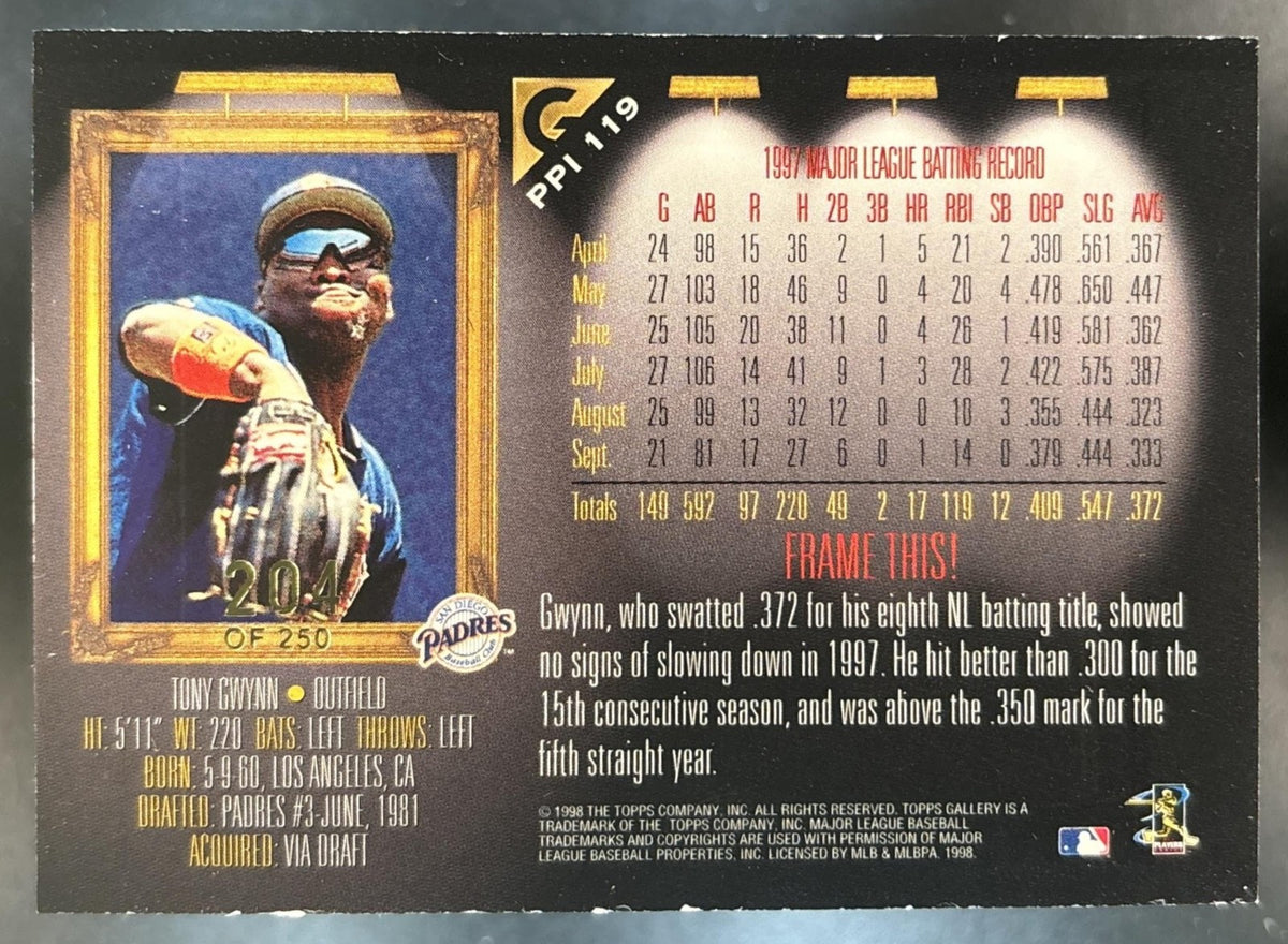 1998 Topps Gallery Tony Gwynn Player's Private Issue /250 #PPI119 Padres