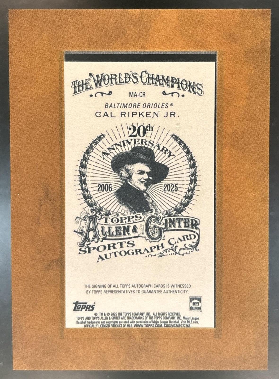 2025 Topps Allen & Ginter Cal Ripken Jr. Framed Mini Baseball Auto Orioles