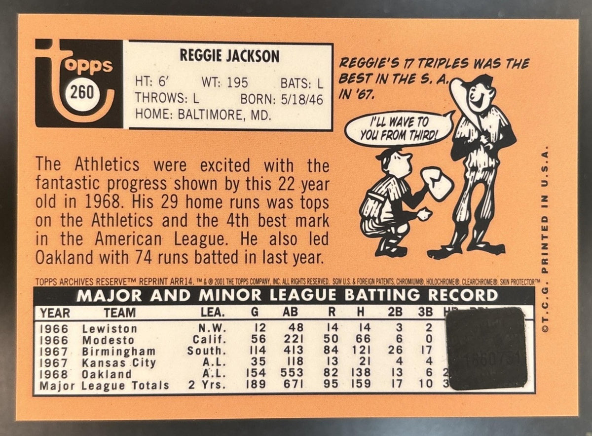 2001 Topps Archives Reserve Reggie Jackson Rookie Reprint Relics Athletics