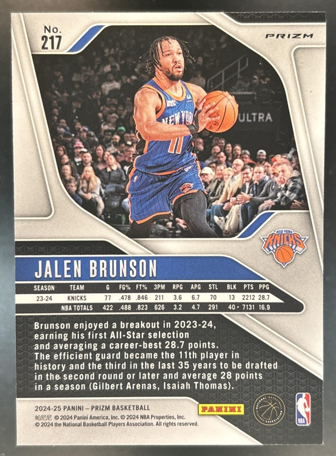 2024-25 Panini Prizm Jalen Brunson Glitter #217 New York Knicks