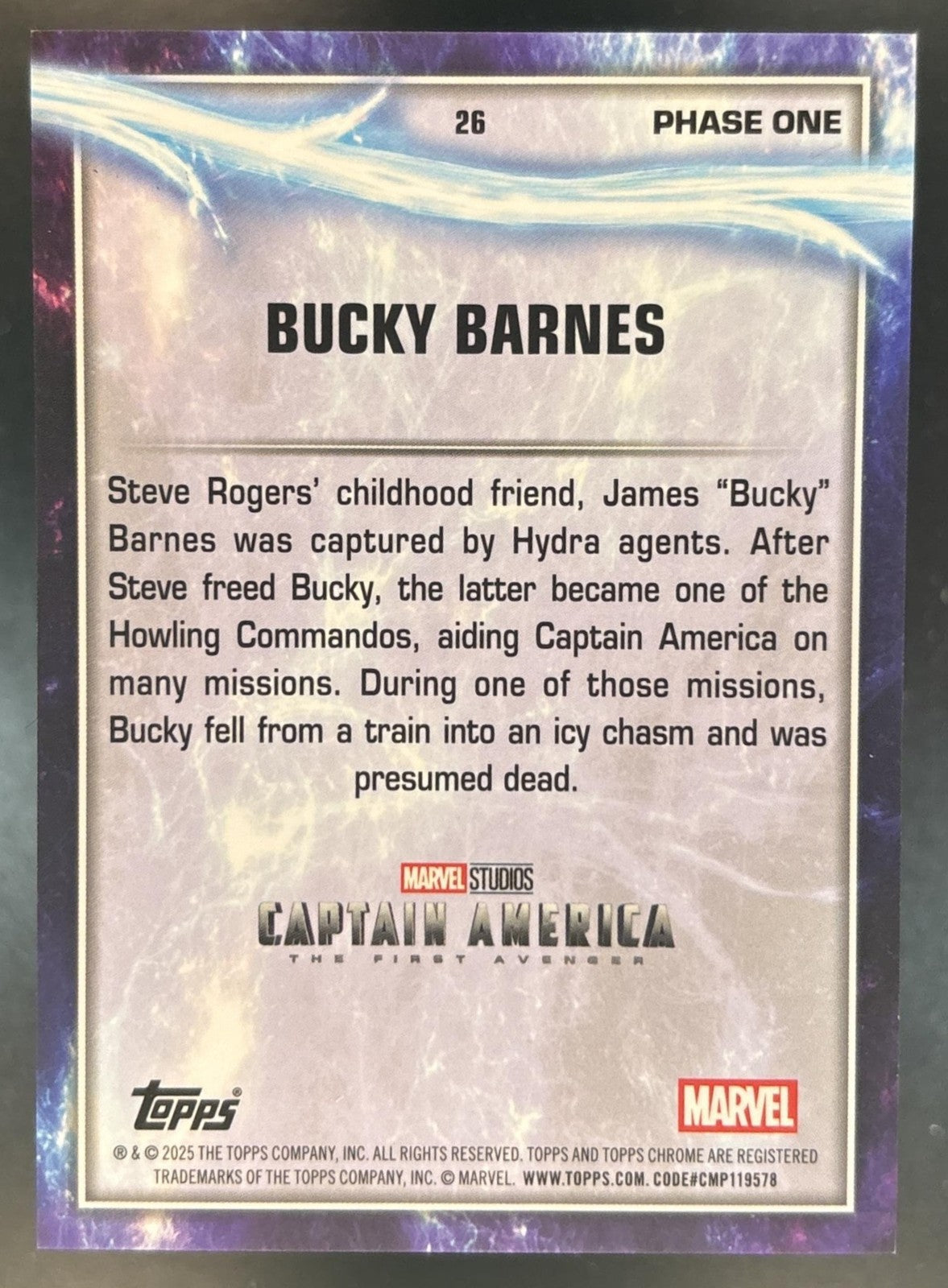 2025 Topps Chrome Marvel Studios Bucky Barnes /49 #26 Captain America: Avenger