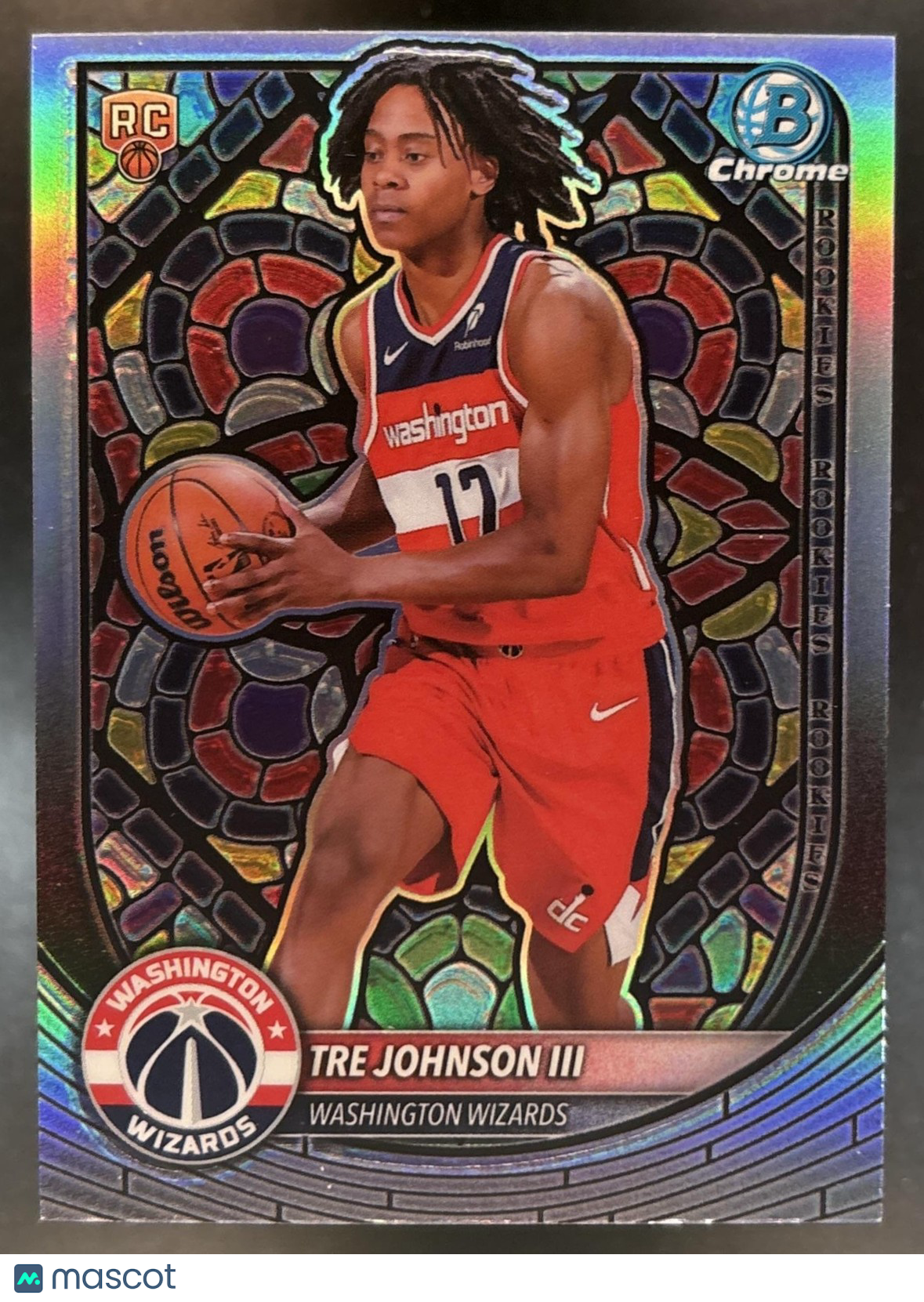 2025-26 Bowman Tre Johnson III Chrome Etched In Glass Variation SP RC Wizards