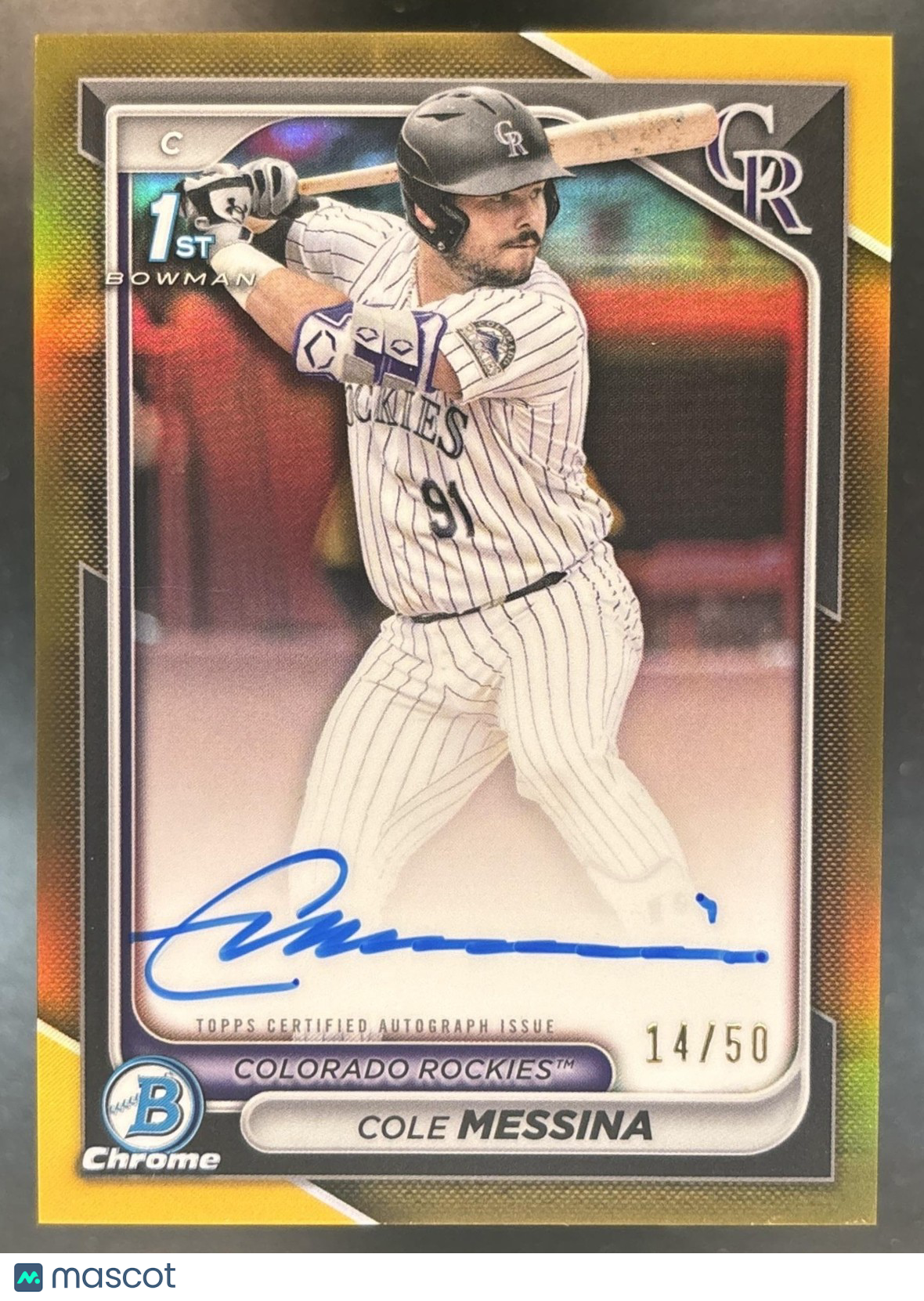 2024 Bowman Draft Cole Messina Chrome Auto Gold /50 1st Prospect Rockies