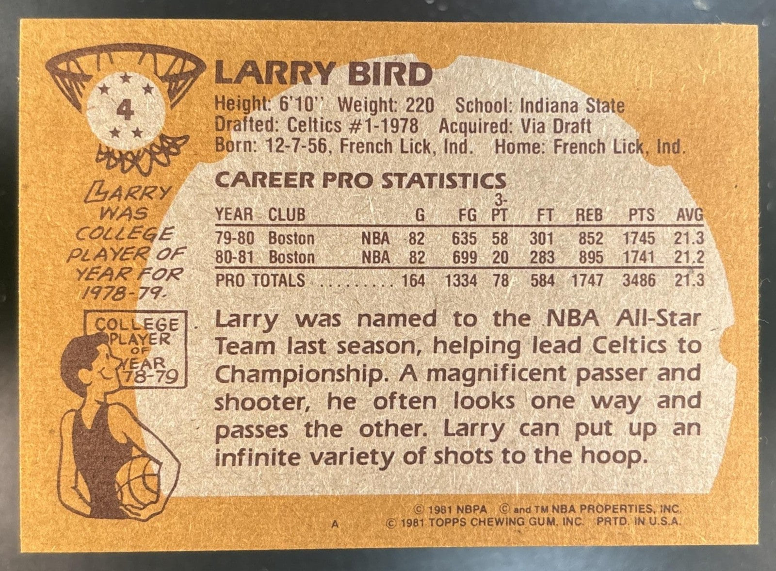 1981-82 Topps Larry Bird #4 Boston Celtics