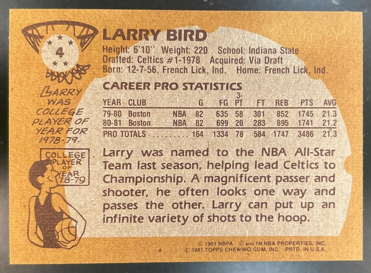 1981-82 Topps Larry Bird #4 Boston Celtics