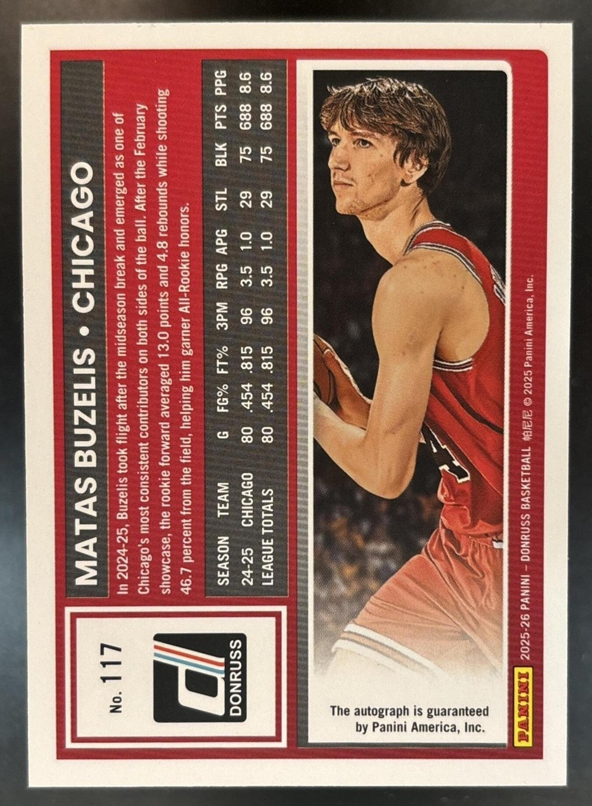 2025-26 Panini Donruss Matas Buzelis Auto Blue /25 #117 Chicago Bulls