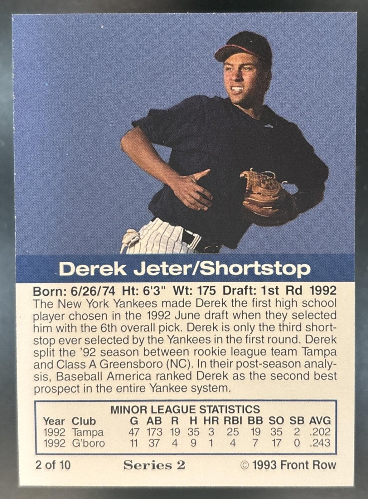 1993 Front Row Premium The Gold Collection Derek Jeter #2 Rookie NY Yankees RC