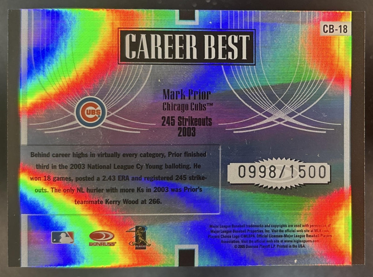 2005 Donruss Elite Mark Prior Career Best /1500 #CB-18 Chicago Cubs