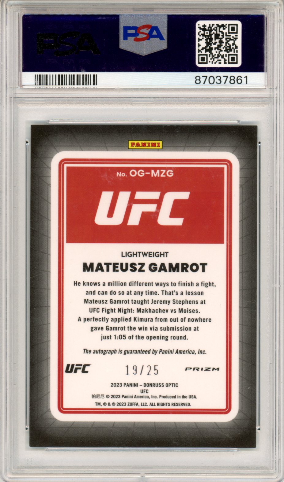 2023 Panini Donruss Optic UFC Opti-Graphs Mateusz Gamrot Teal #OGMZG PSA 9 AUTO