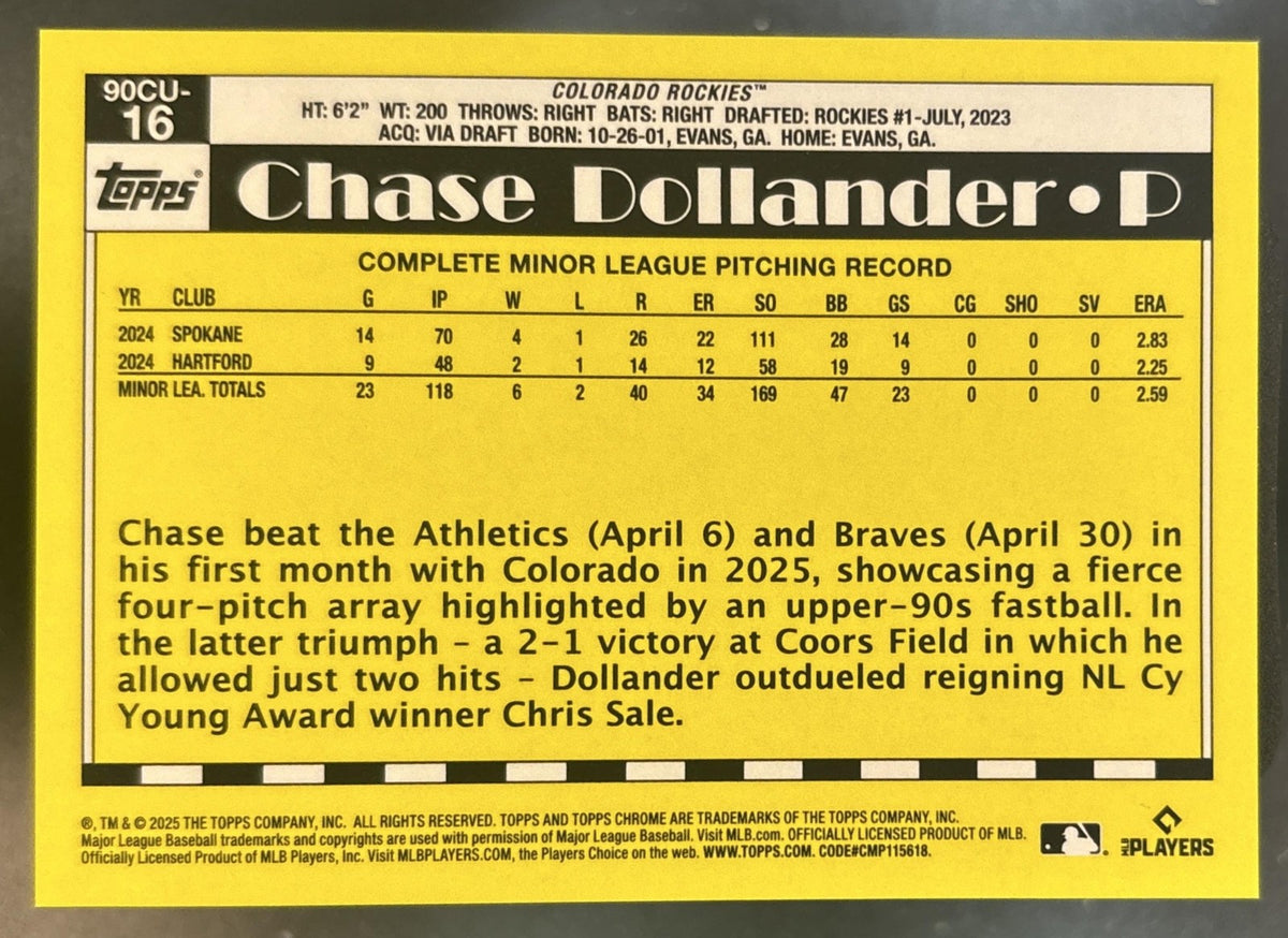 2025 Topps Chrome Update Chase Dollander 1990 Red Refractor 5/5 RC Rockies