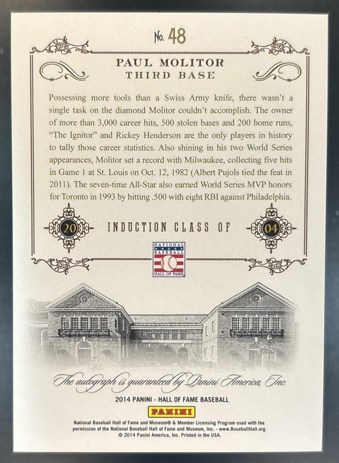 2014 Panini Hall of Fame 75th Year Anniversary Paul Molitor Signatures #48 Auto