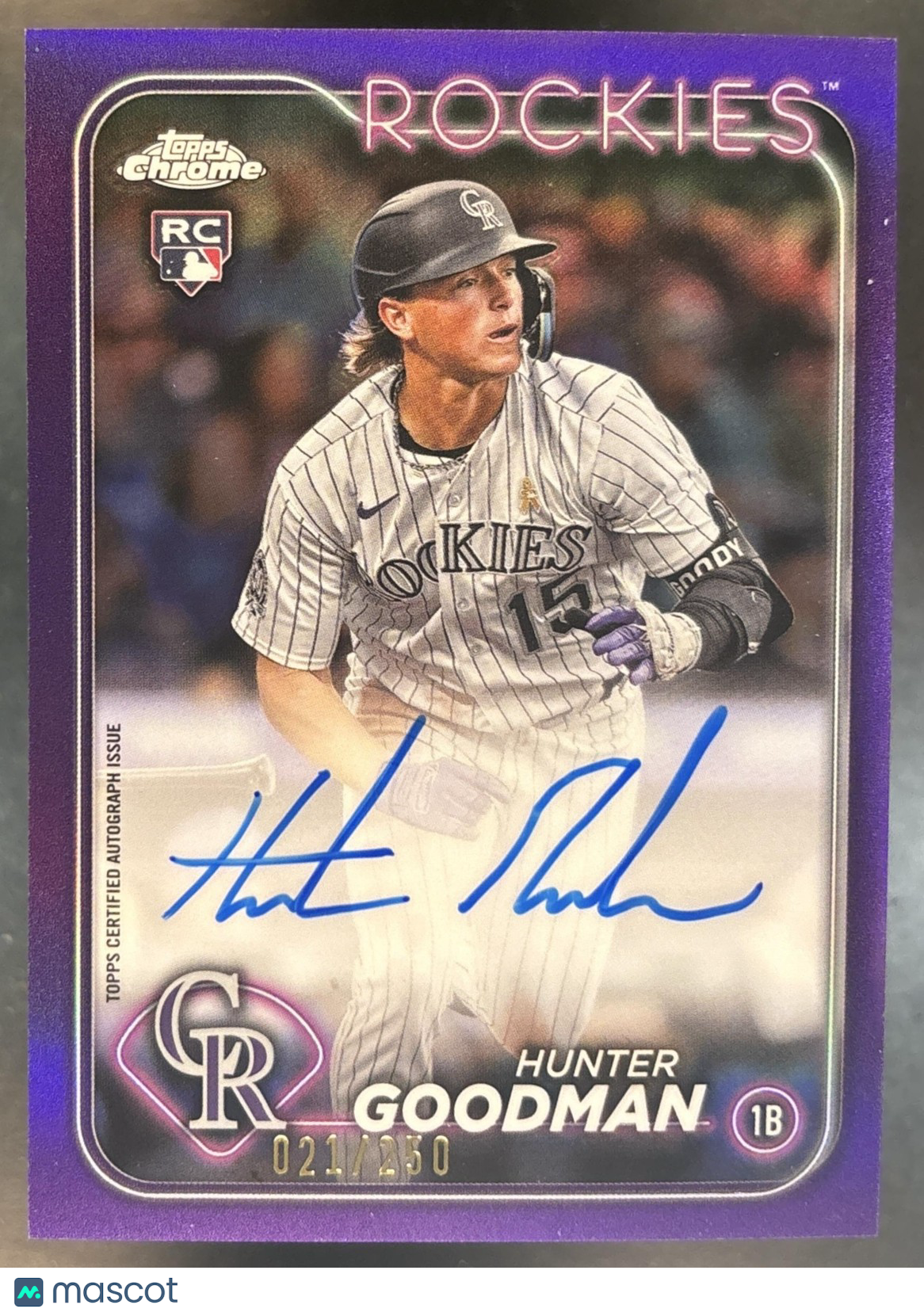 2024 Topps Chrome Hunter Goodman Rookie Auto Purple /250 RC Colorado Rockies