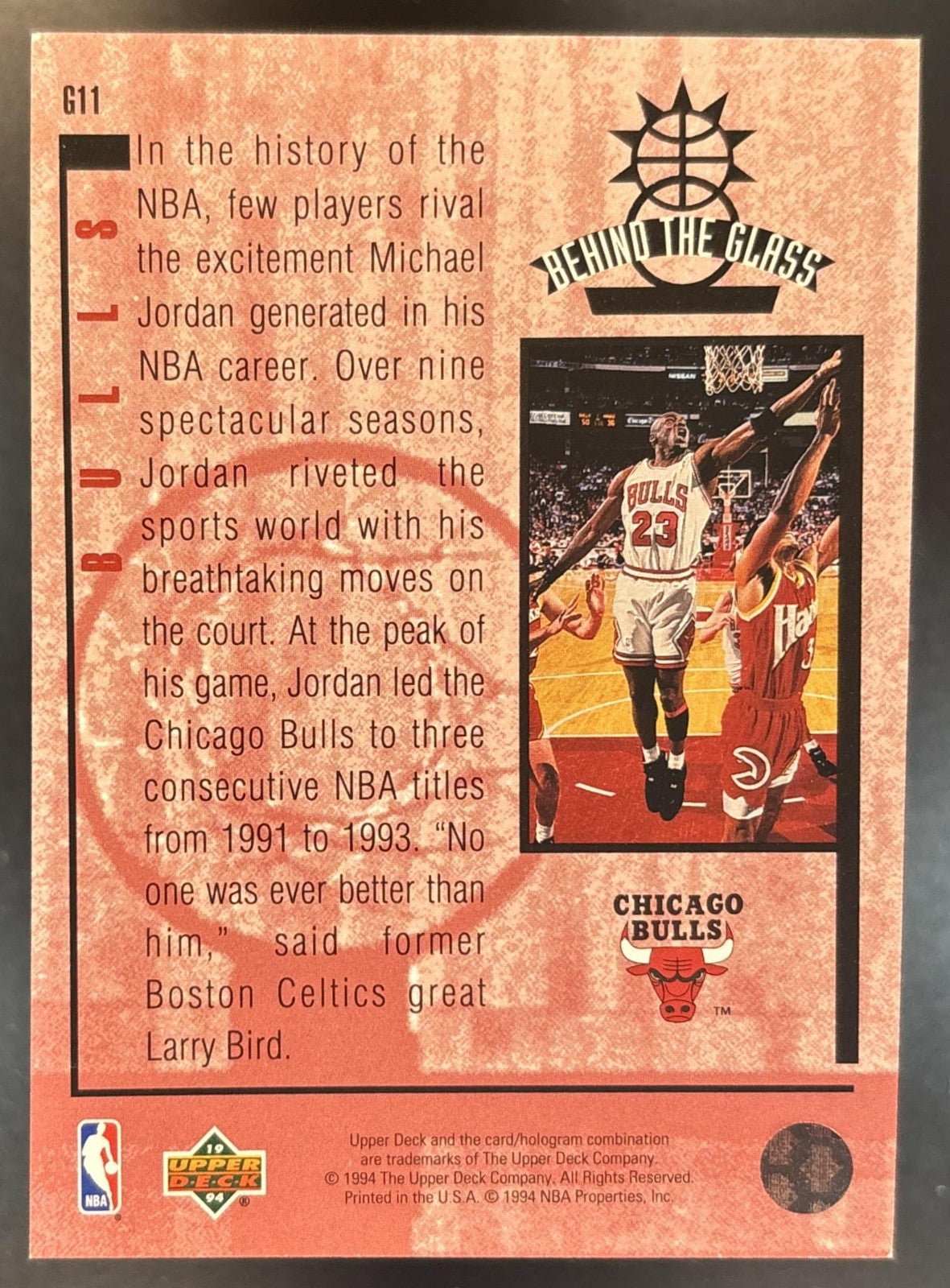 1993-94 Upper Deck Special Edition Michael Jordan Behind the Glass #G11 Bulls