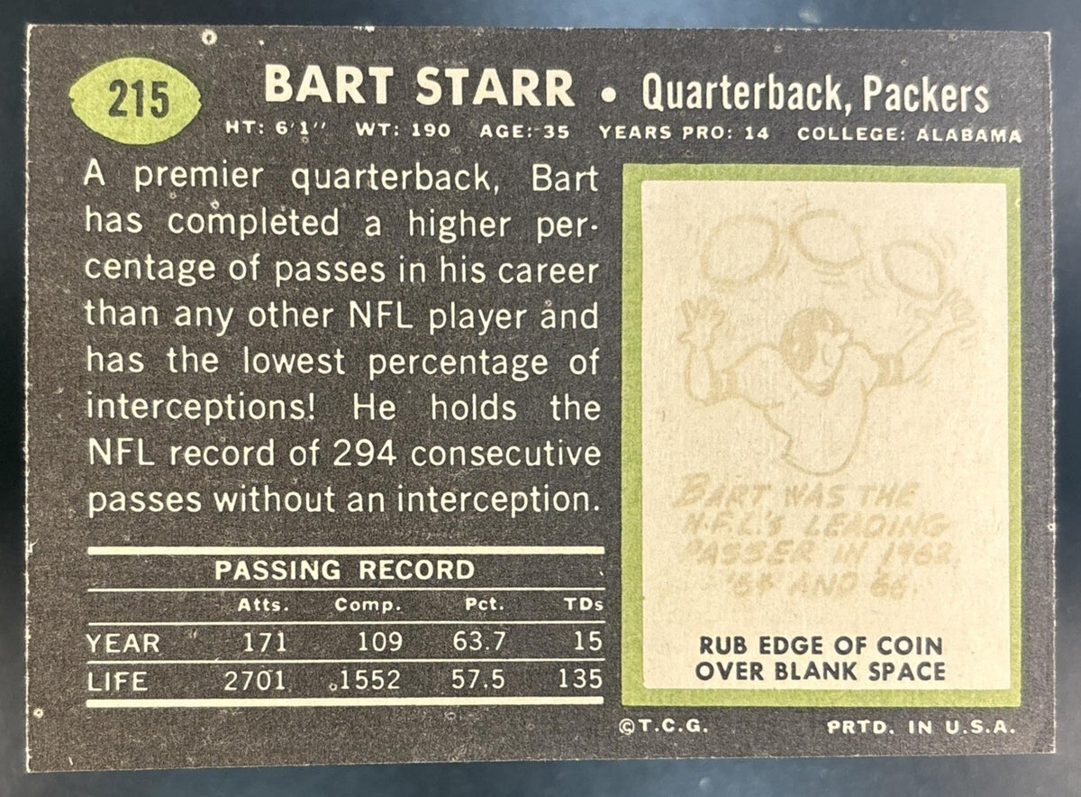 1969 Topps Bart Starr #215 Green Bay Packers
