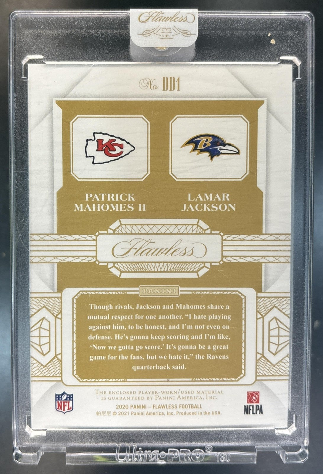 2020 Flawless Lamar Jackson Patrick Mahomes II Dual Diamond Memorabilia /20 MEM