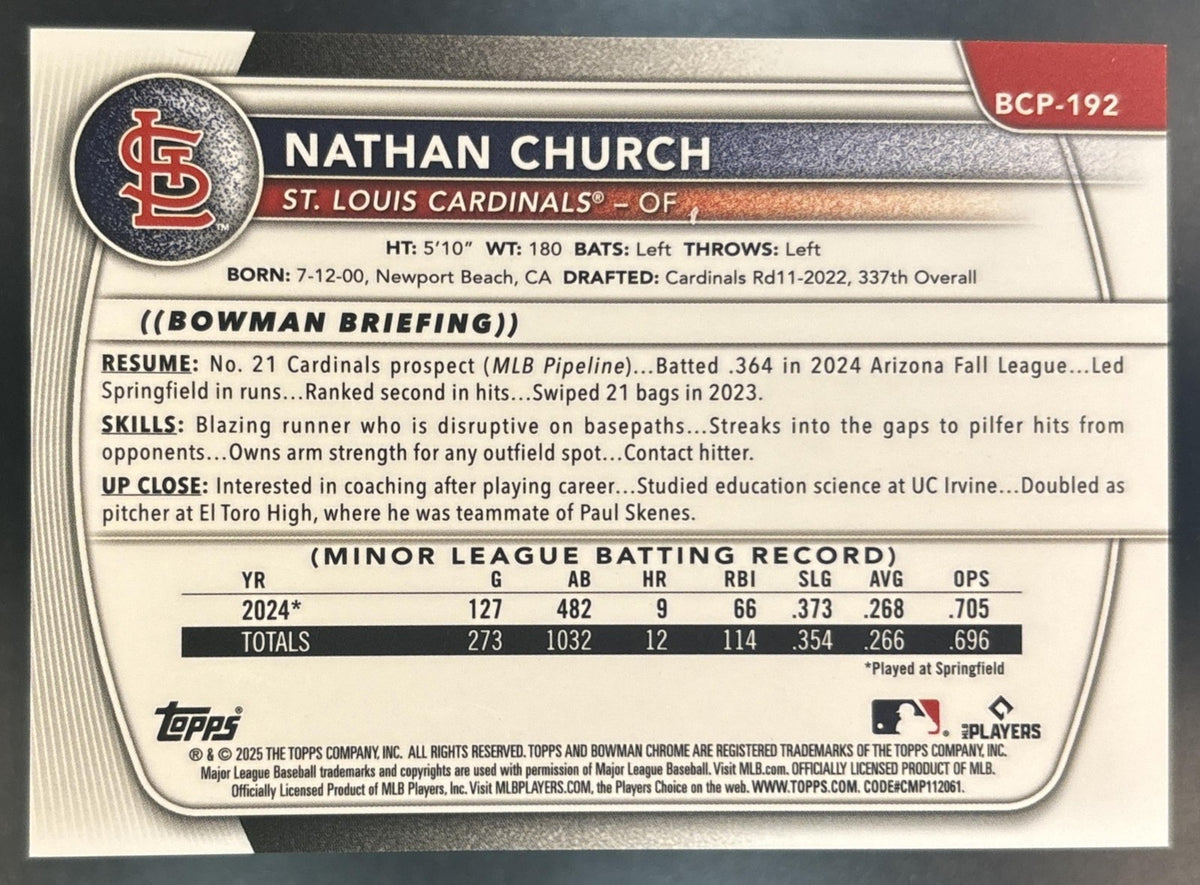 2025 Bowman Chrome Nathan Church Gold Shimmer /50 #BCP-192 1st Prospect