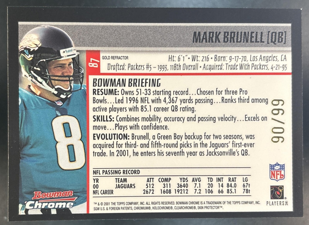 2001 Bowman Chrome Mark Brunell Gold Refractor /99 #87 Jacksonville Jaguars