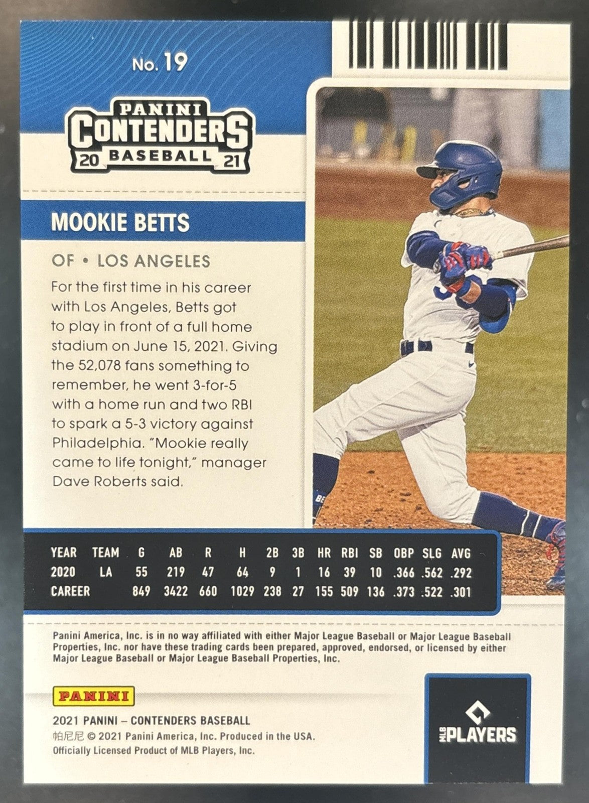 2021 Panini Contenders Mookie Betts Draft Green /299 #19 Los Angeles Dodgers