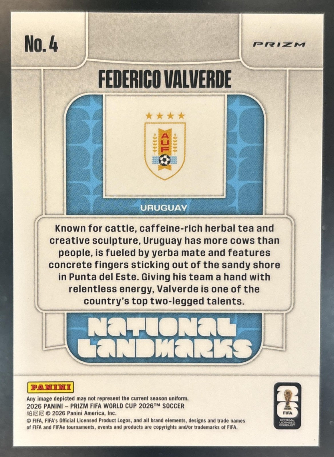 2026 Panini Prizm World Cup Federico Valverde National Landmarks SSP Uruguay