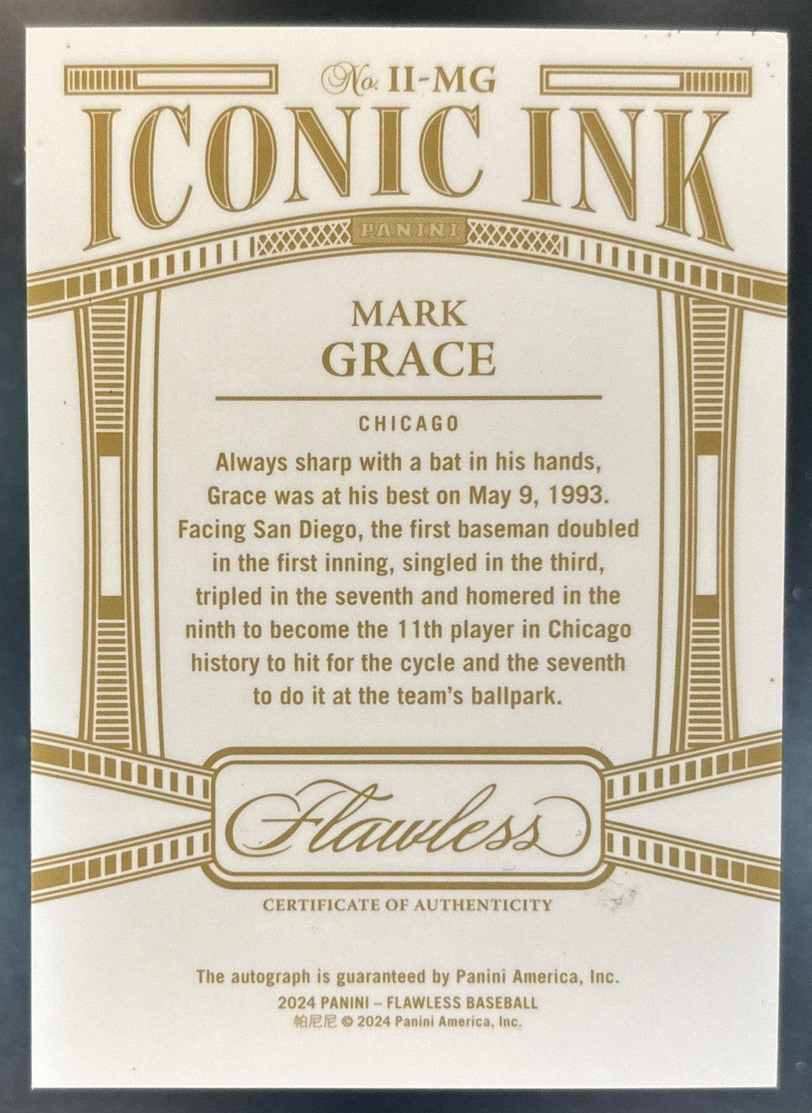 2024 Panini Flawless Mark Grace Iconic Ink Ruby /20 #II-MG Auto Chicago Cubs