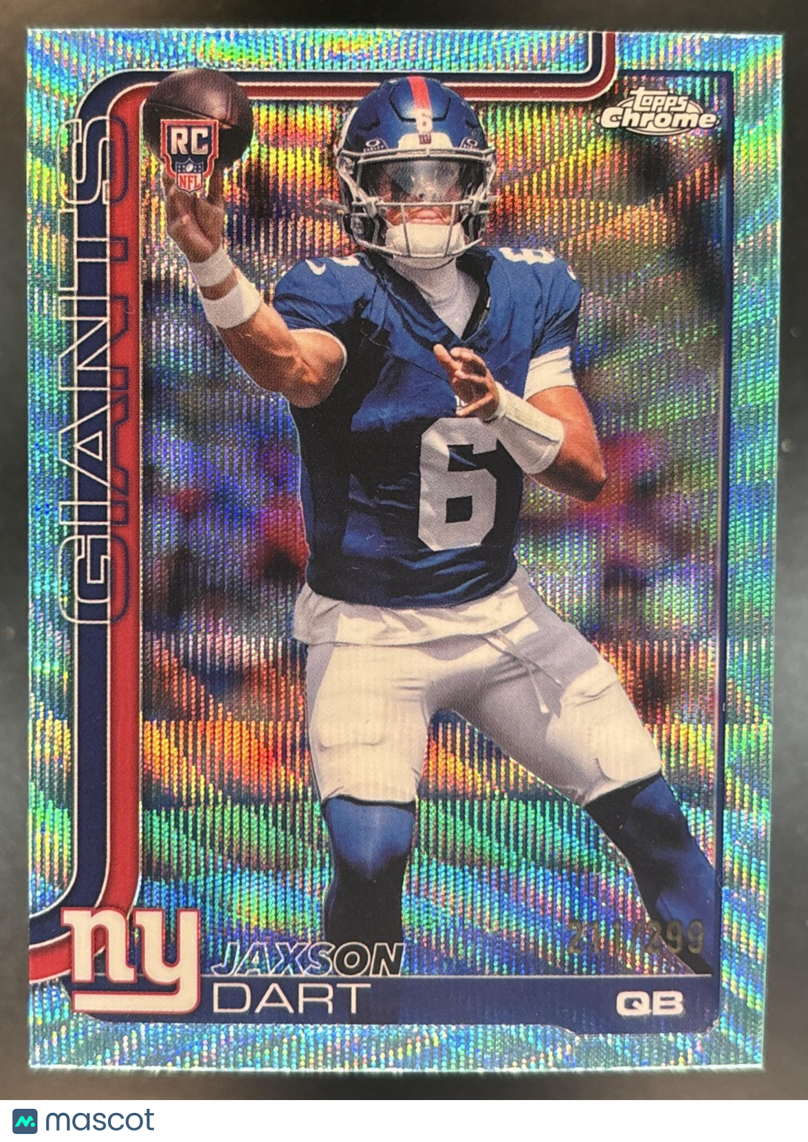2025 Topps Chrome Jaxson Dart Rookie Teal Wave /299 #306 RC New York Giants