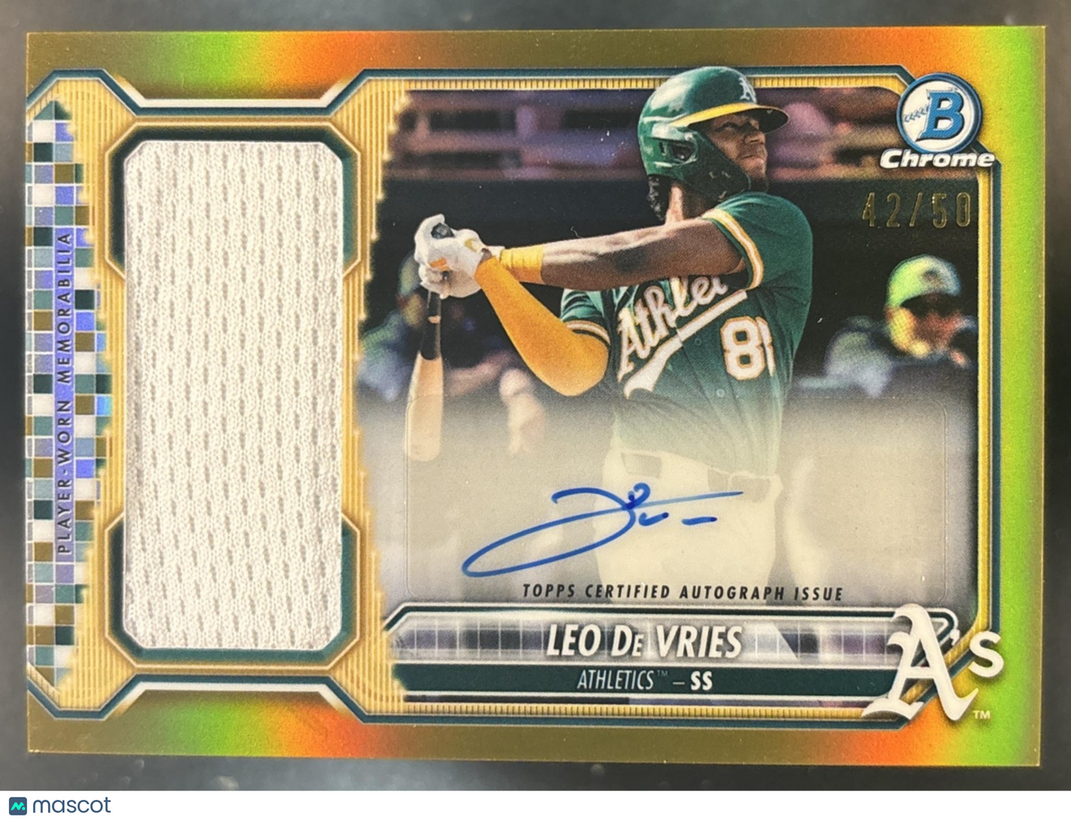 2026 Bowman Chrome Leo De Vries Jumbo Auto Relic Gold /50 MEM SP Athletics