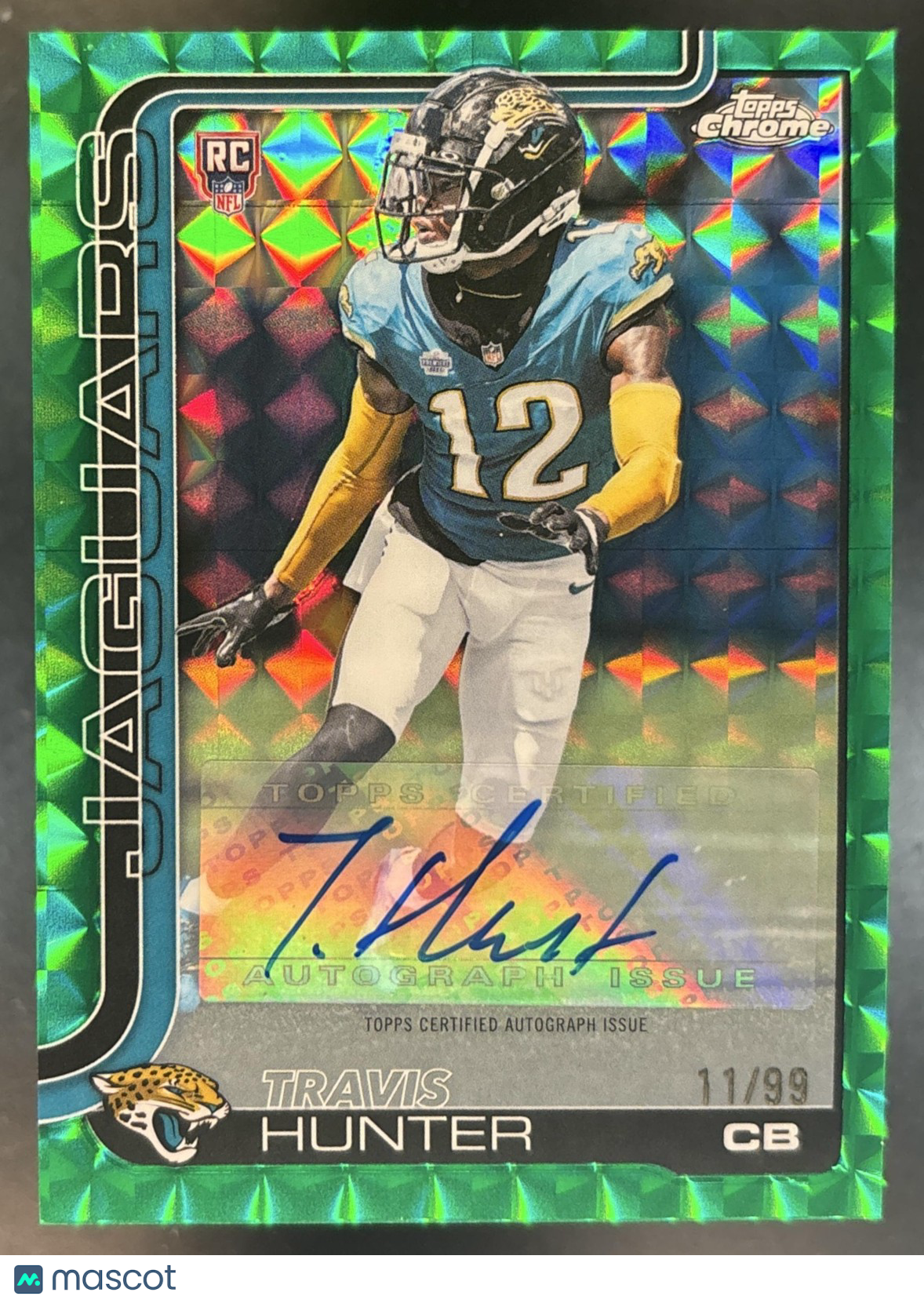 2025 Topps Chrome Travis Hunter Auto Green Geometric /99 RC Jacksonville Jaguars