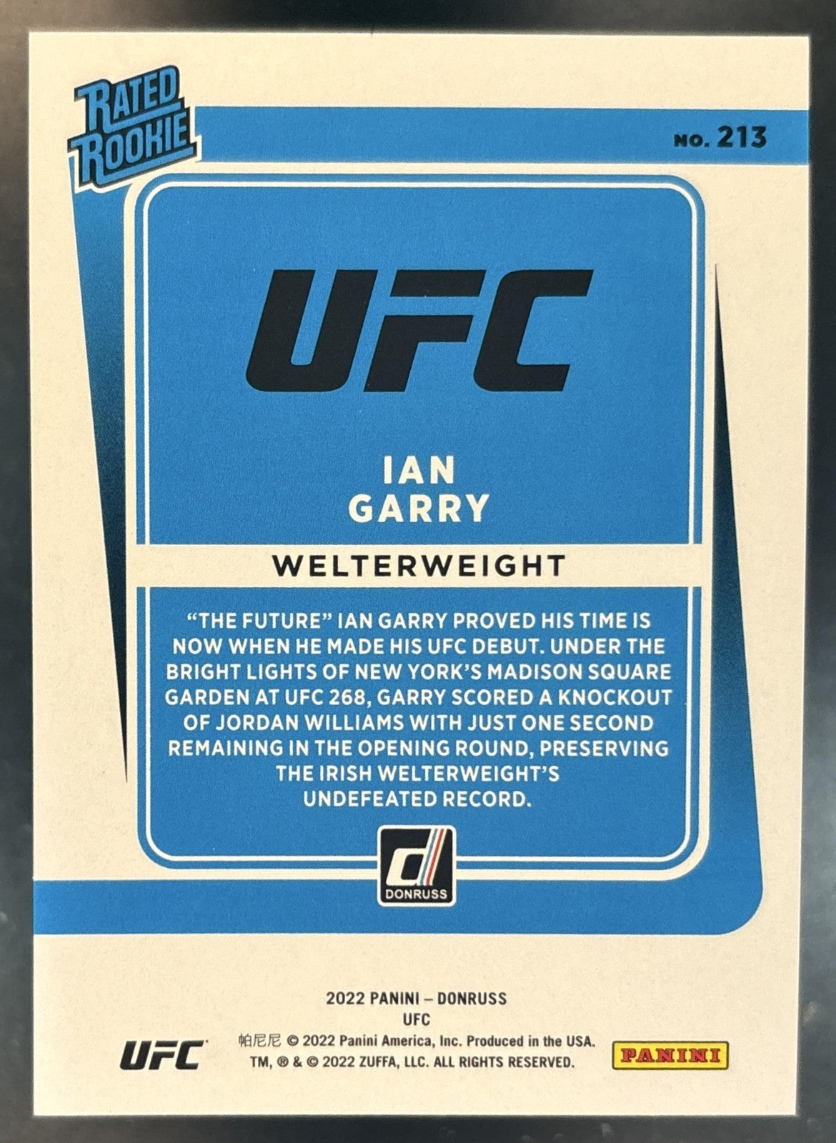 2022 Panini Donruss UFC Ian Garry Holo Red Laser /75 #213 RC Rated Rookie
