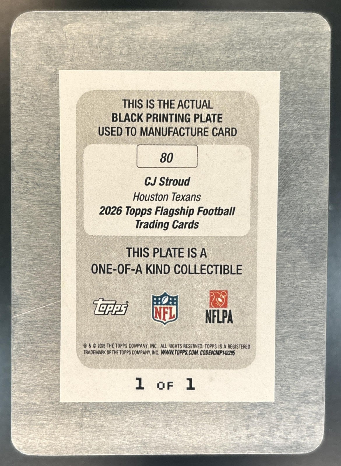 2026 Topps CJ Stroud Printing Plate Black 1/1 #80 Houston Texans