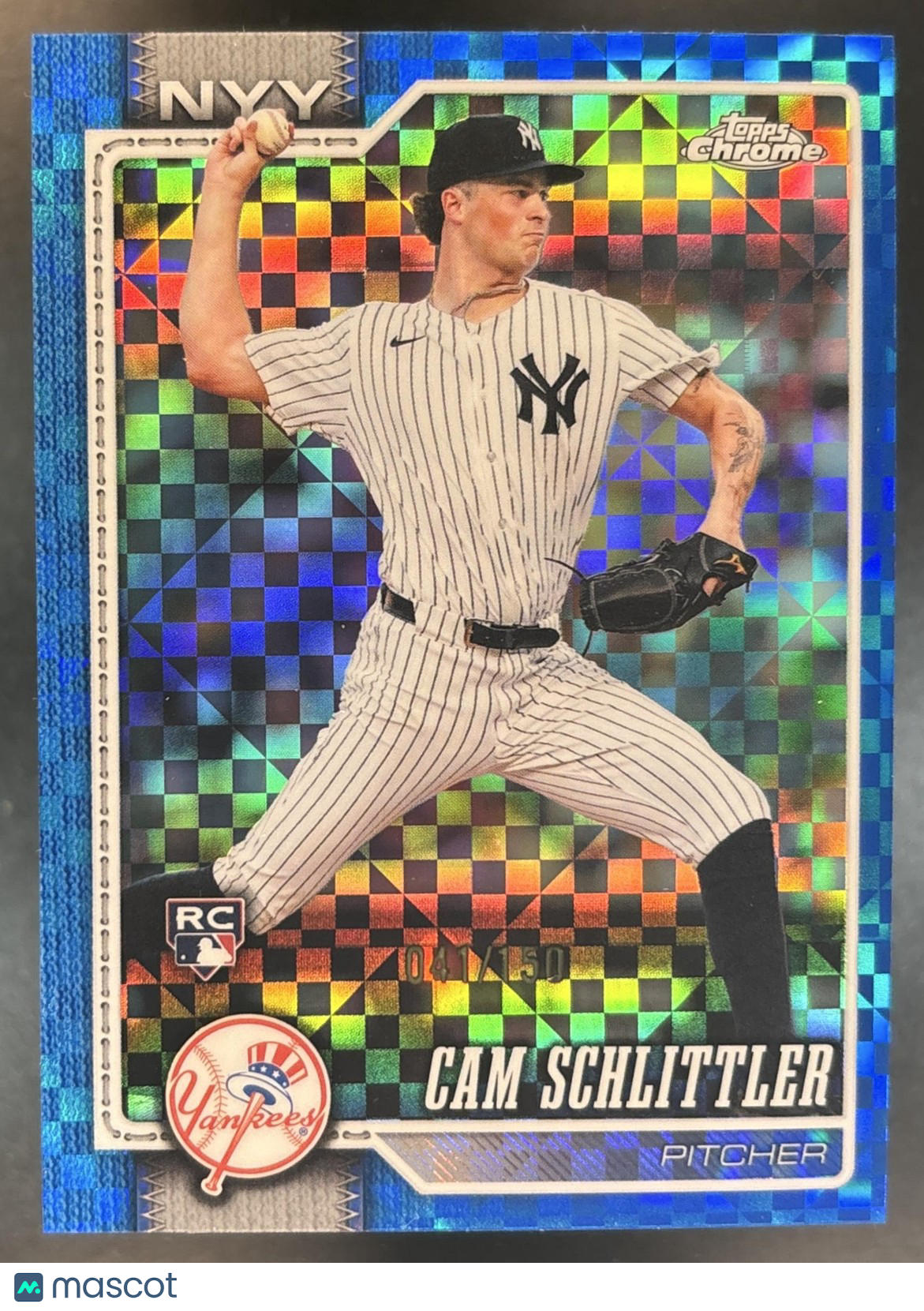2026 Topps Chrome Cam Schlittler Blue X-Fractor /150 #262 RC New York Yankees