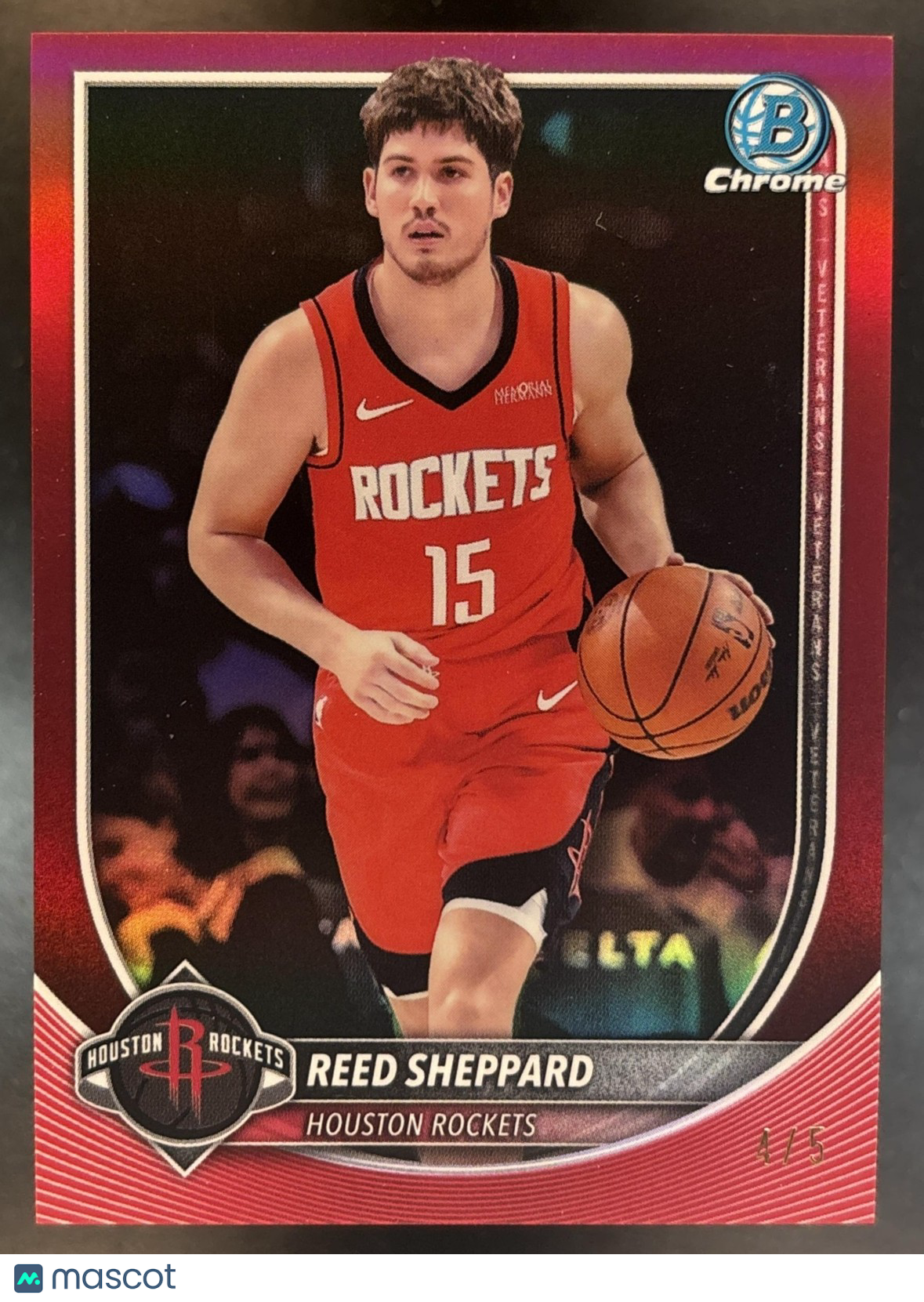 2025-26 Bowman Reed Sheppard Chrome Red Refractor /5 #BCV-135 Houston Rockets