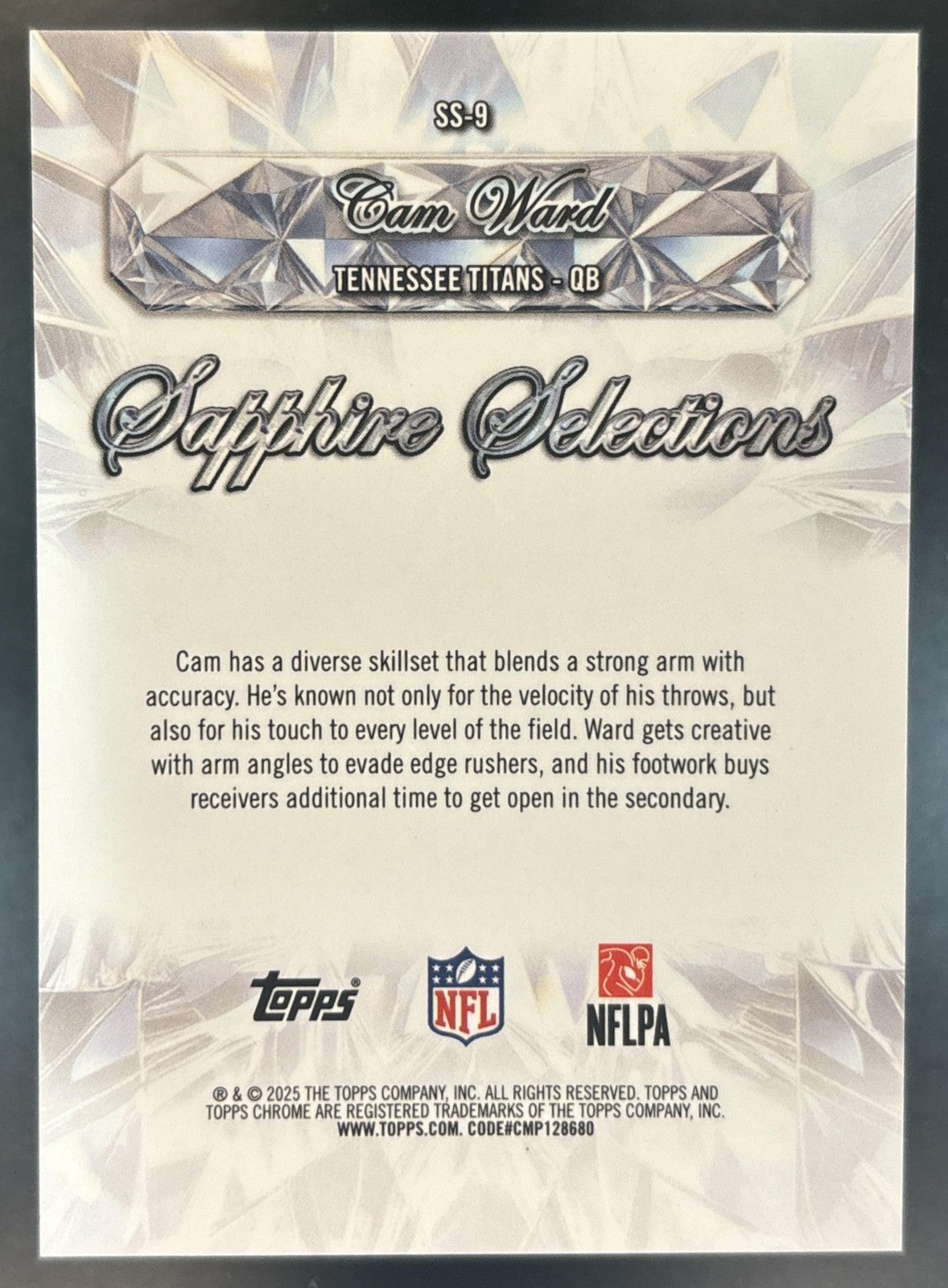 2025 Topps Chrome Sapphire Cam Ward Selections #SS-9 RC Tennessee Titans