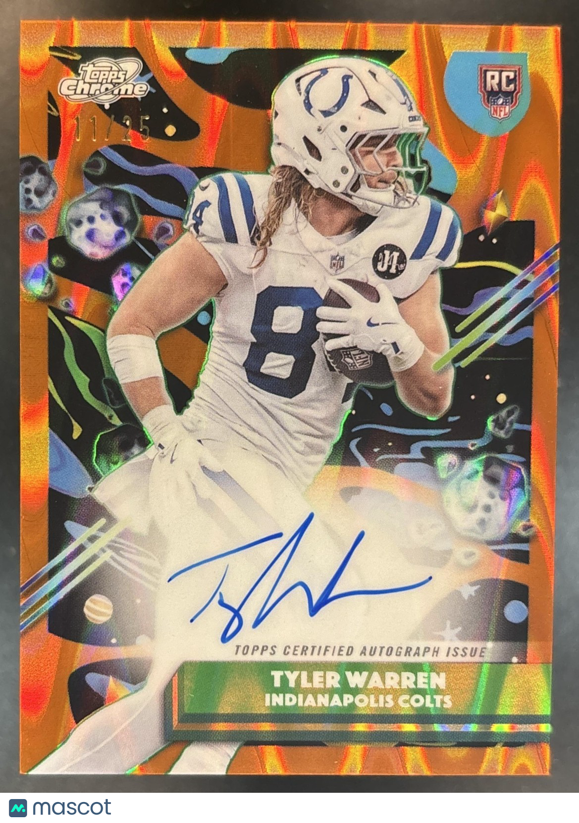 2025 Topps Cosmic Chrome Tyler Warren Auto Orange Galactic /25 RC Colts