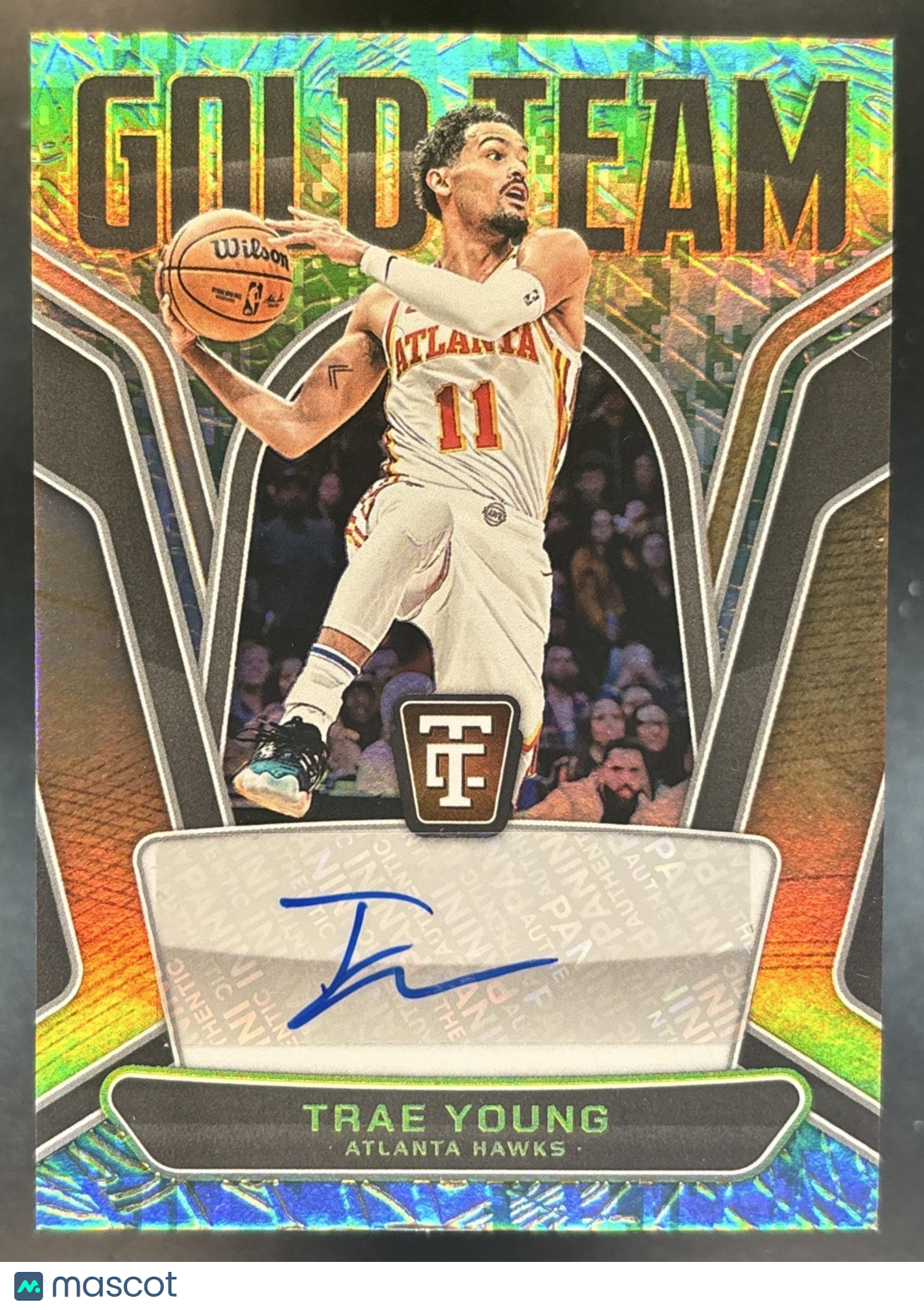 2024-25 Panini Totally Certified Trae Young Gold Team Signatures Camo /25 Auto