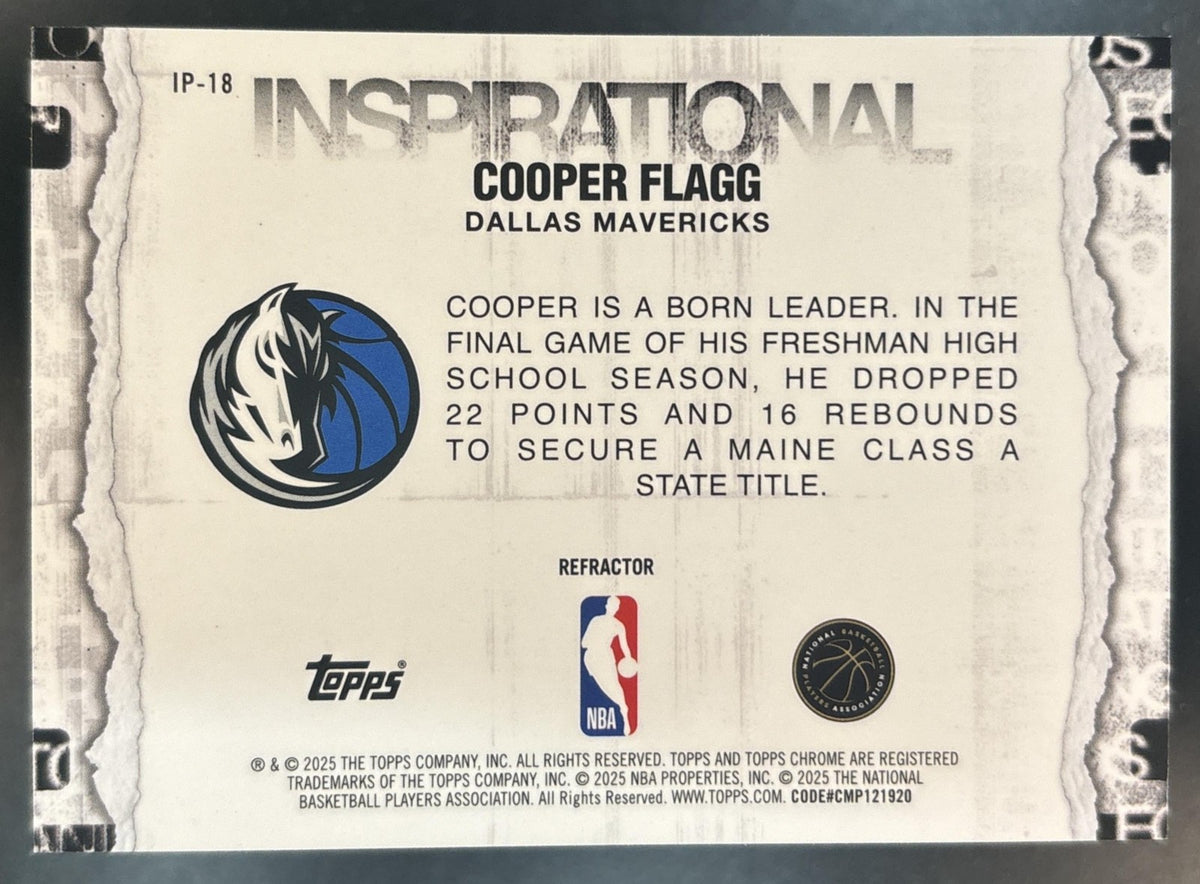 2025-26 Topps Chrome Cooper Flagg Inspirational Refractor RC Dallas Mavericks