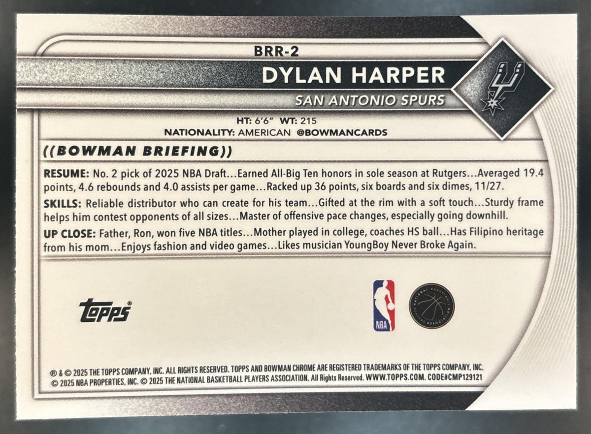2025-26 Bowman Dylan Harper Chrome Red Rookie Variation SP RC San Antonio Spurs