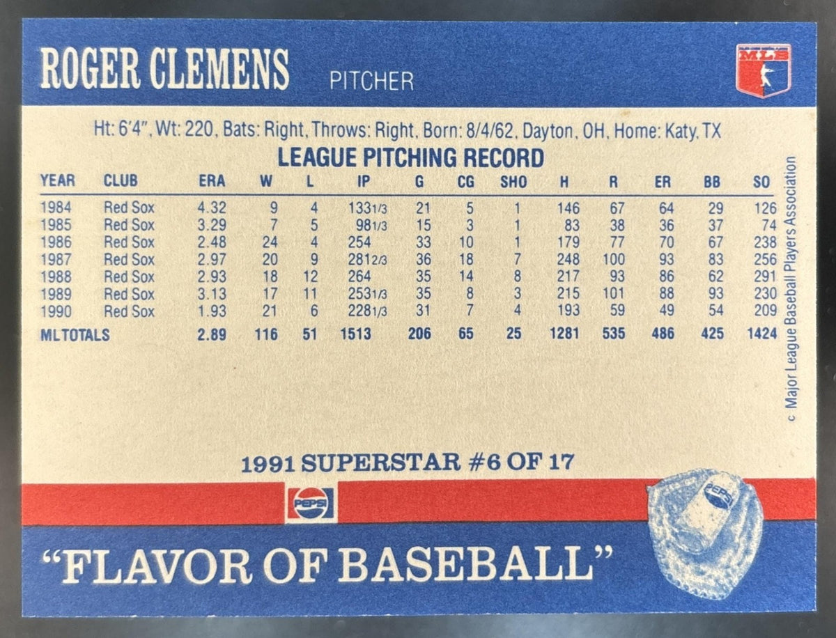 1991 Pepsi Flavor of Baseball Superstars #6 Roger Clemens