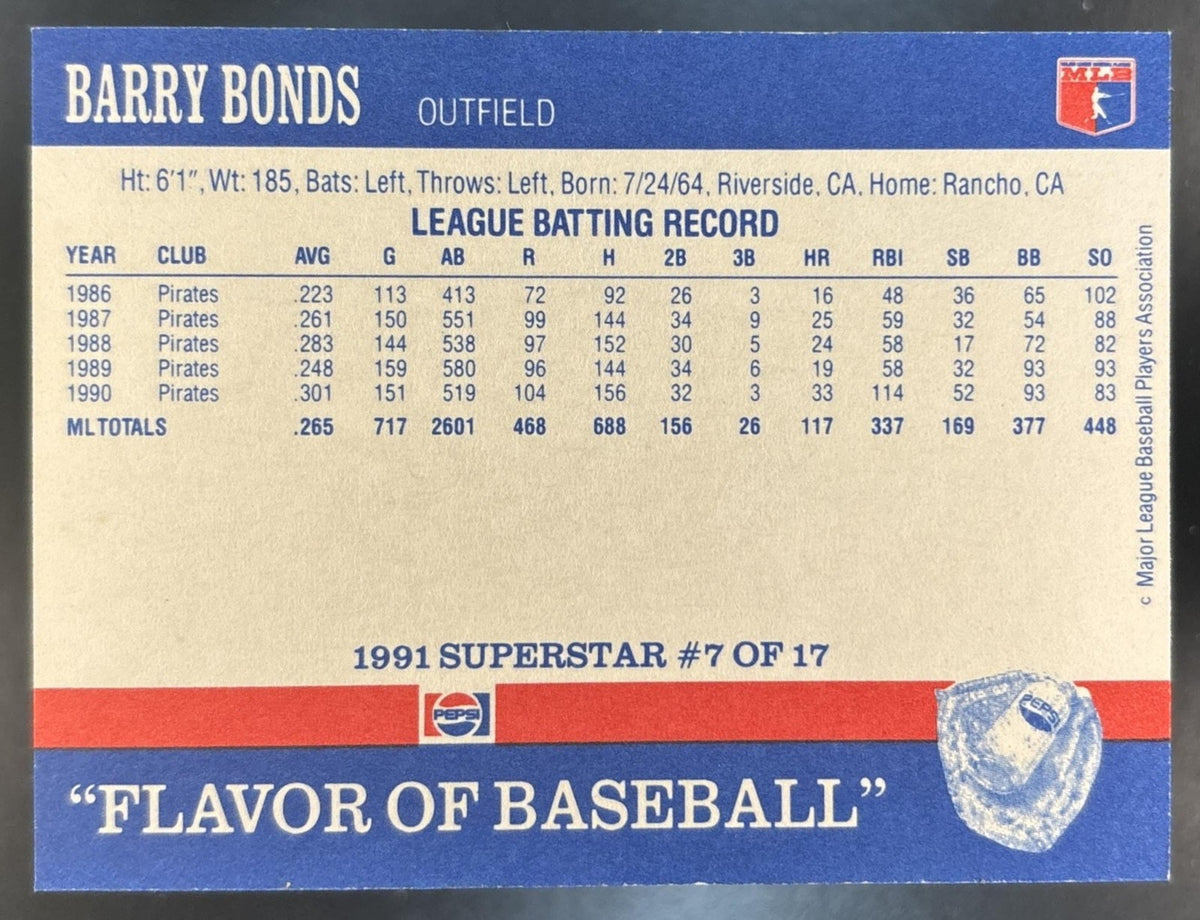 1991 Pepsi Flavor of Baseball Superstars #7 Barry Bonds
