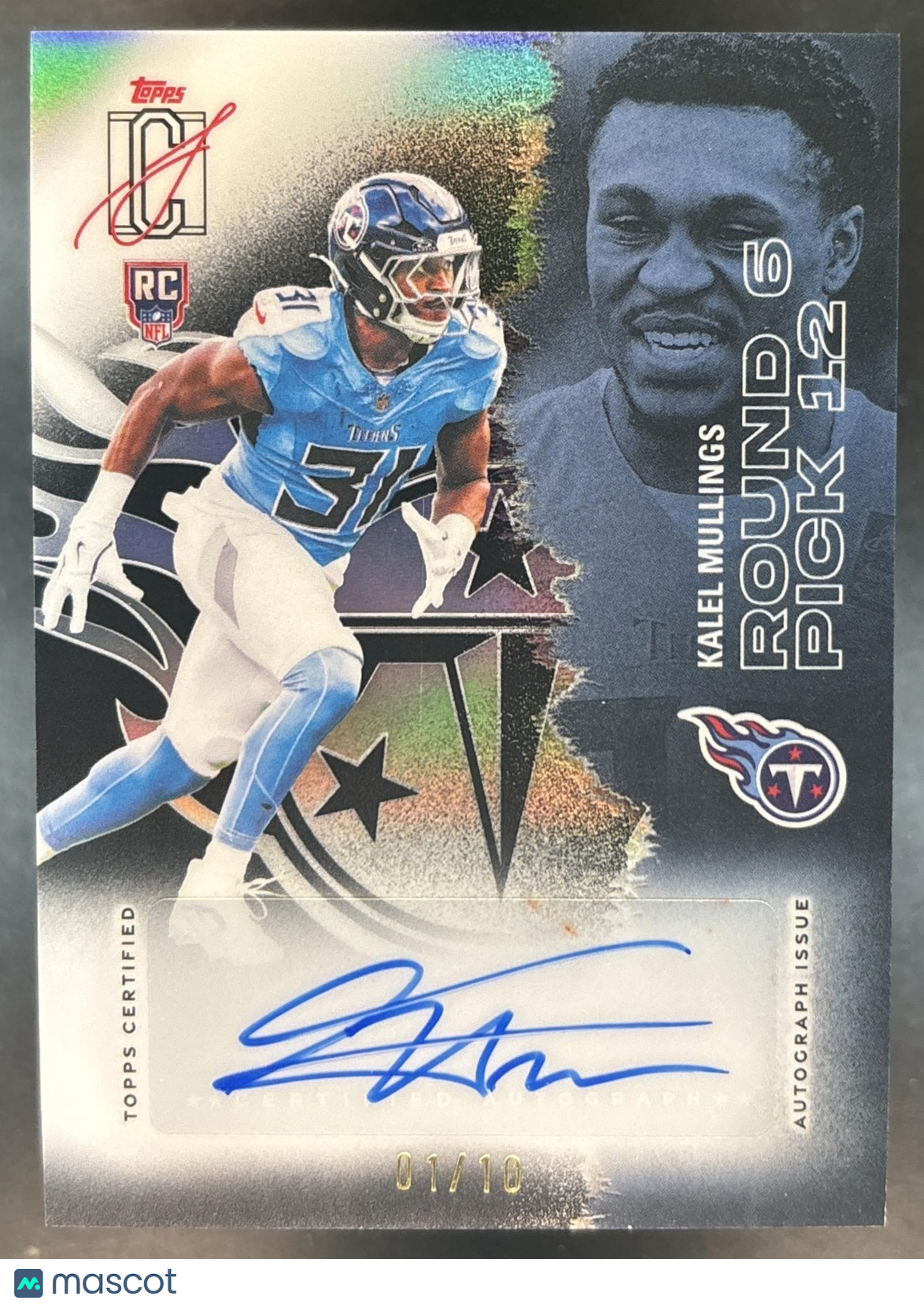 2025 Topps Signature Class Kalel Mullings Chrome Auto Black 1/10 #172 RC Titans