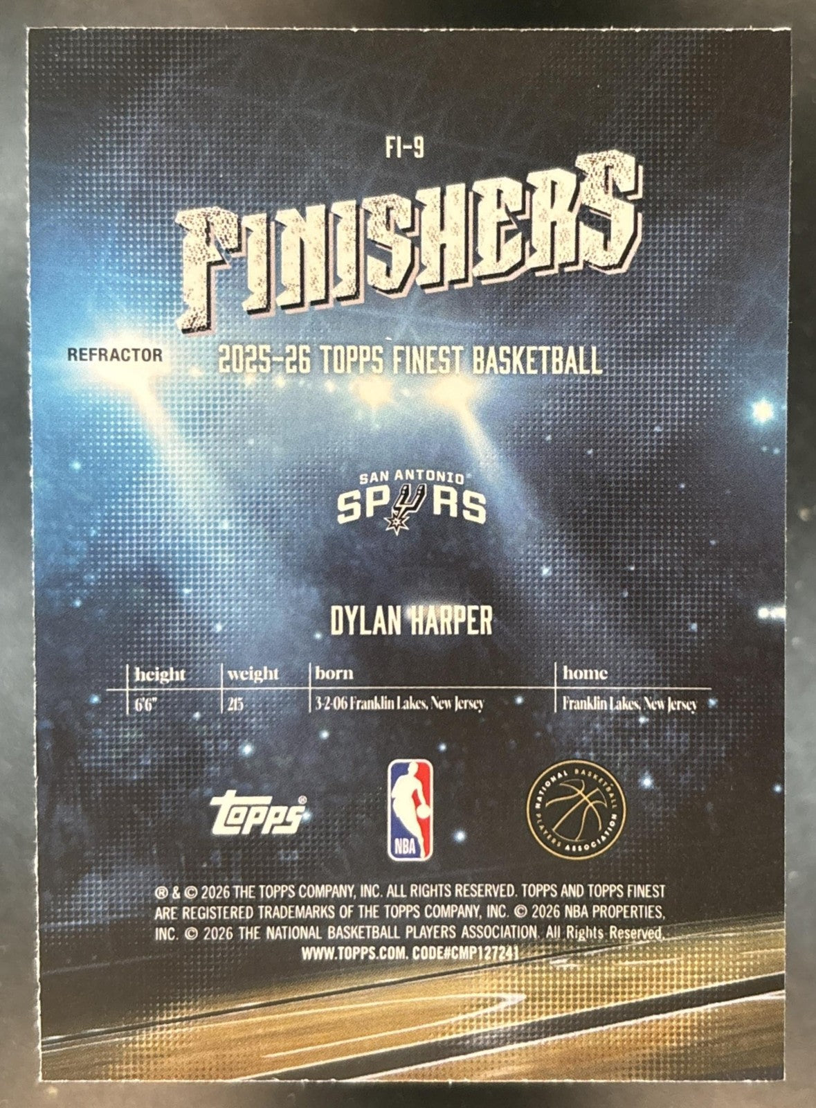 2025-26 Topps Finest Dylan Harper Finishers Refractor #FI-9 RC San Antonio Spurs