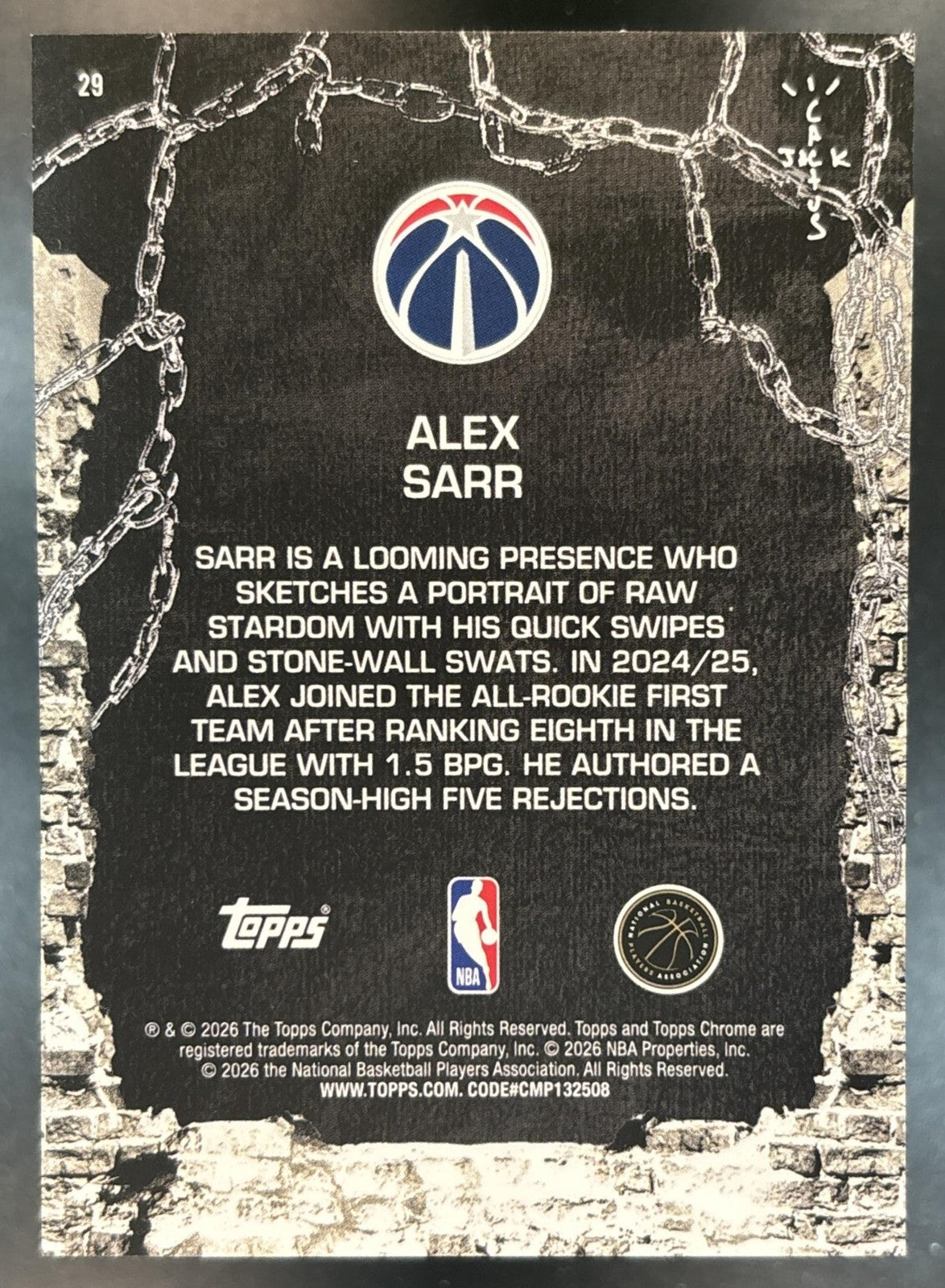 2025-26 Topps Chrome x Cactus Jack Alex Sarr Gold /50 #29 Washington Wizards