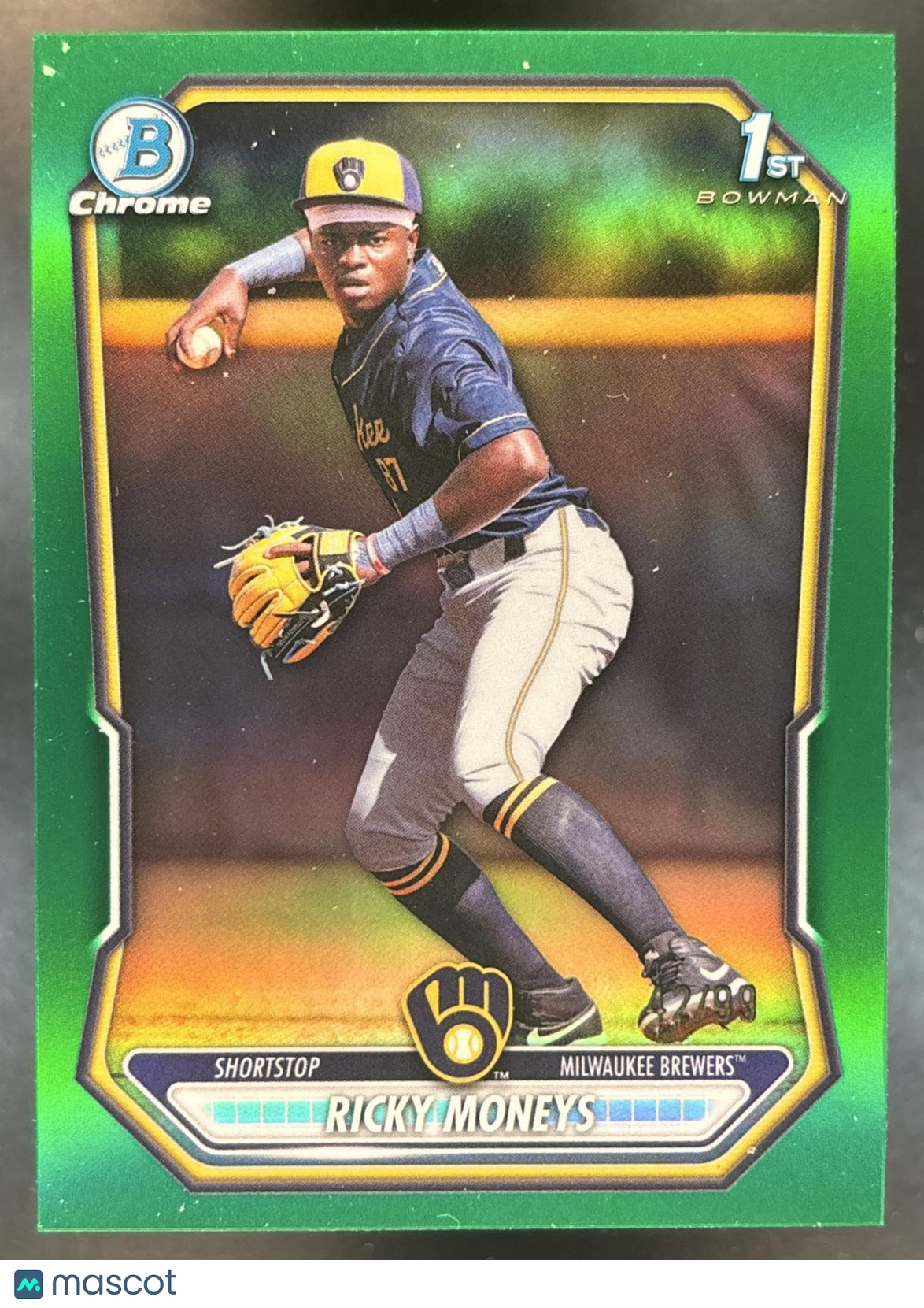 2026 Bowman Chrome Ricky Moneys Green /99 #BCP-192 1st Prospect Brewers