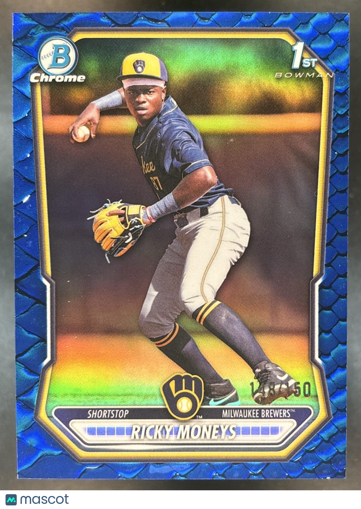 2026 Bowman Chrome Ricky Moneys Reptilian Blue /150 1st Prospect Brewers