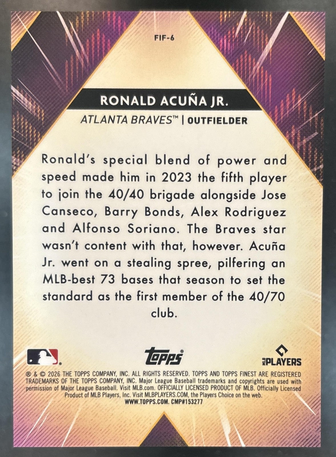 2026 Topps Finest Ronald Acuna Jr. Forces Mini-Diamond Refractor Atlanta Braves