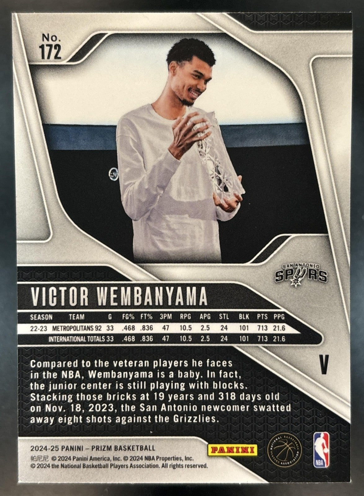 2024-25 Panini Prizm Victor Wembanyama Variations #172 VAR San Antonio Spurs