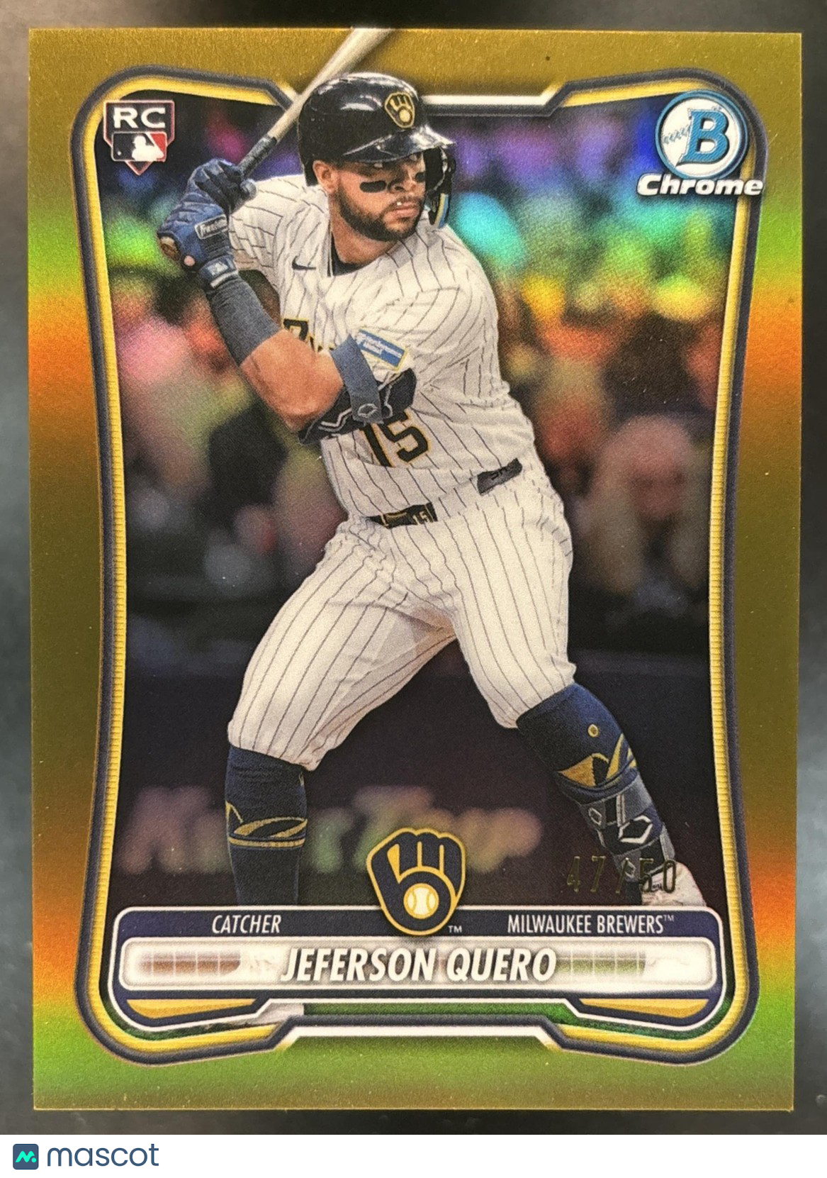 2026 Bowman Chrome Jeferson Quero Gold Refractor /50 #42 RC Milwaukee Brewers