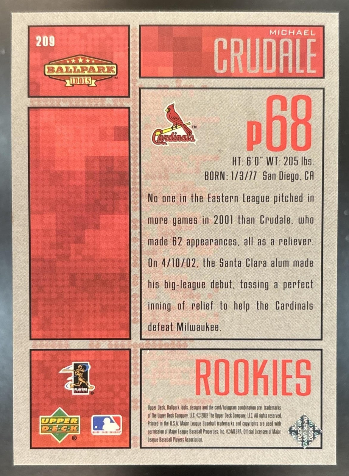 2002 Upper Deck Ballpark Idols Mike Crudale /1750 #209 RC St. Louis Cardinals