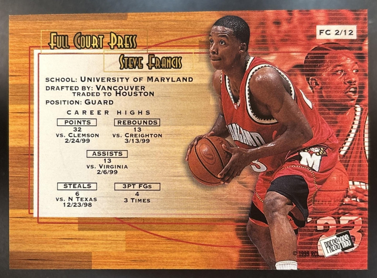 1999 Press Pass Authentics Full Court Press FC2 Steve Francis Maryland Terrapins