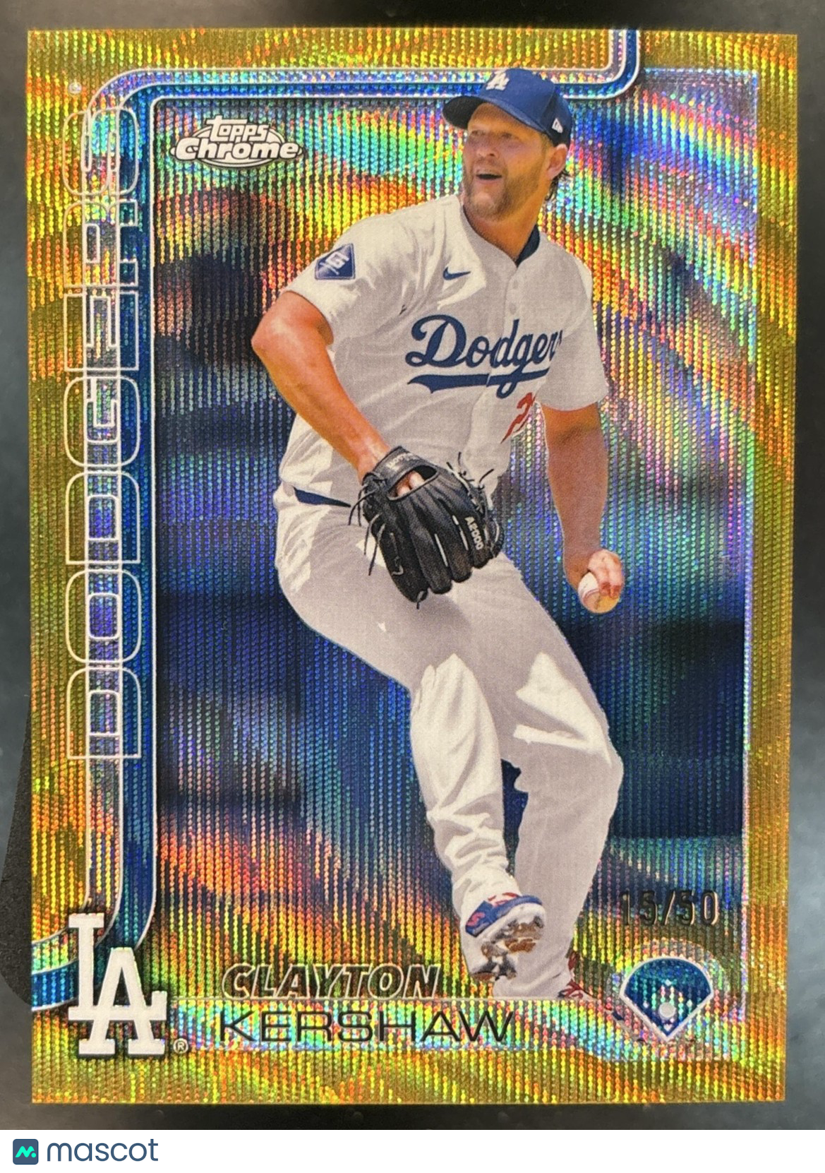 2025 Topps Chrome Clayton Kershaw Gold Wave /50 #88 Los Angeles Dodgers
